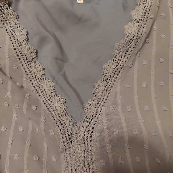 Blouse sky  blue    swiss dot lace    w lining  womens sz L  very pretty - Picture 2 of 8